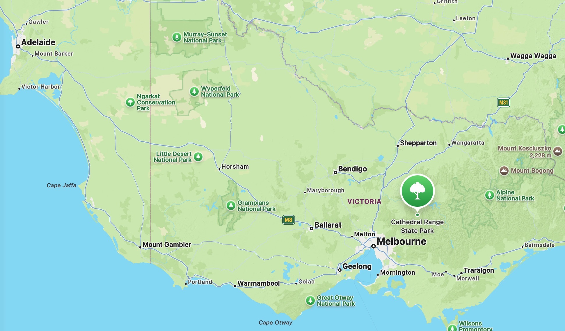 Map of Victoria, showing where Cathedral Range is